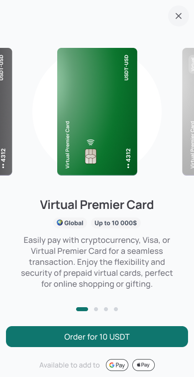 Global Cards card selection interface